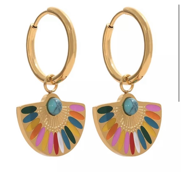 New beautiful Colorful Enamel Stainless Steel Fan earrings - Picture 1 of 7
